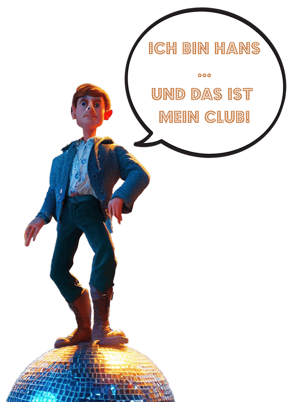 Hans im Club mit Sprechblase